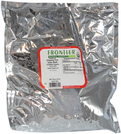 草藥，滑榆樹 - Frontier Natural Products, Organic Powdered Slippery Elm Inner Bark, 16 oz (453 g)