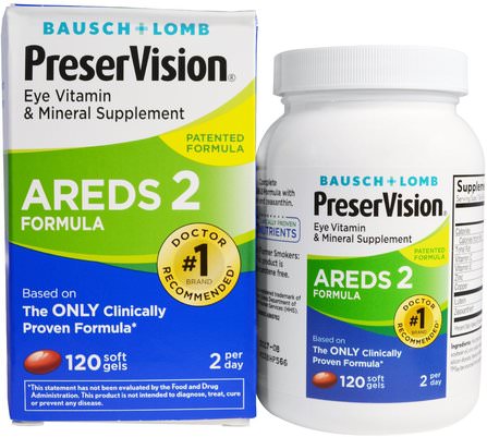 AREDS 2 Formula, Eye Vitamin & Mineral Supplement, 120 Soft Gels by Bausch & Lomb PreserVision, 健康，眼睛保健，視力保健，視力，bausch和lomb preservision HK 香港